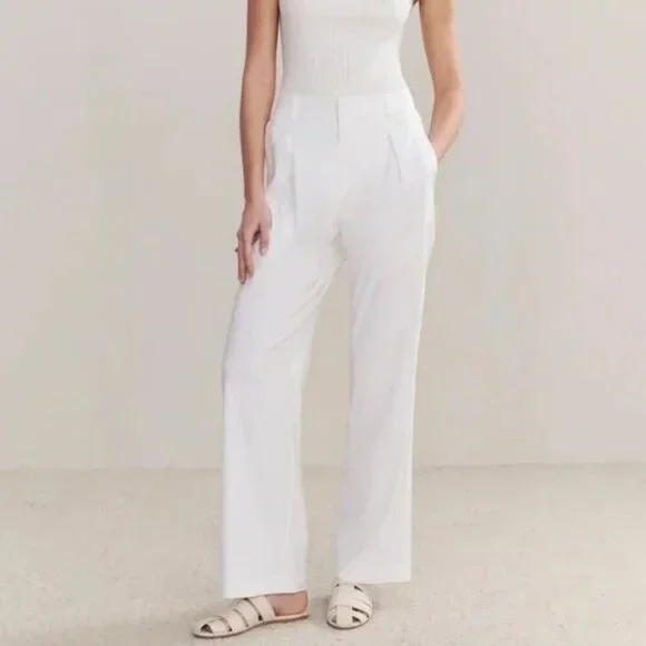 Jenni Kayne Riley Linen Blend Pleated Front Relaxed Fit Trouser Pants White Sz 4 - Picture 1 of 13